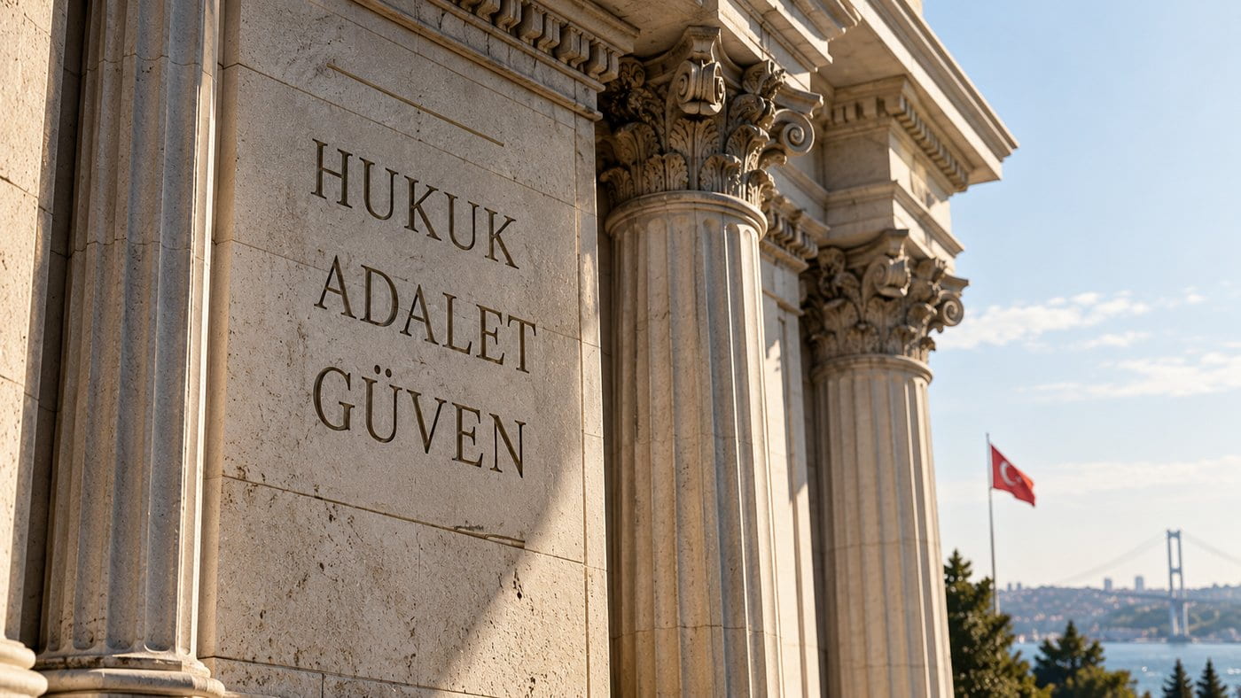 Hukuk, adalet, güven — sütunlu cephe